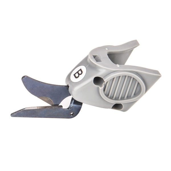 Type B replacement cutter head for electric scissors, with a blunter blade and tungsten steel construction, primarily gray in color.