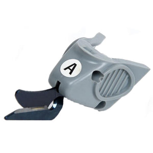 Type A replacement cutter head for electric scissors, made of gray plastic with a metal blade and a label with the letter 'A' on it.