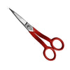 A pair of ELK brand carpet napping shears with cranked handles and red vinyl-coated comfort handles.