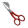 A pair of ELK brand napping scissors with a duckbill blade design and a cranked handle. The scissors have red vinyl handles and silver-colored blades.